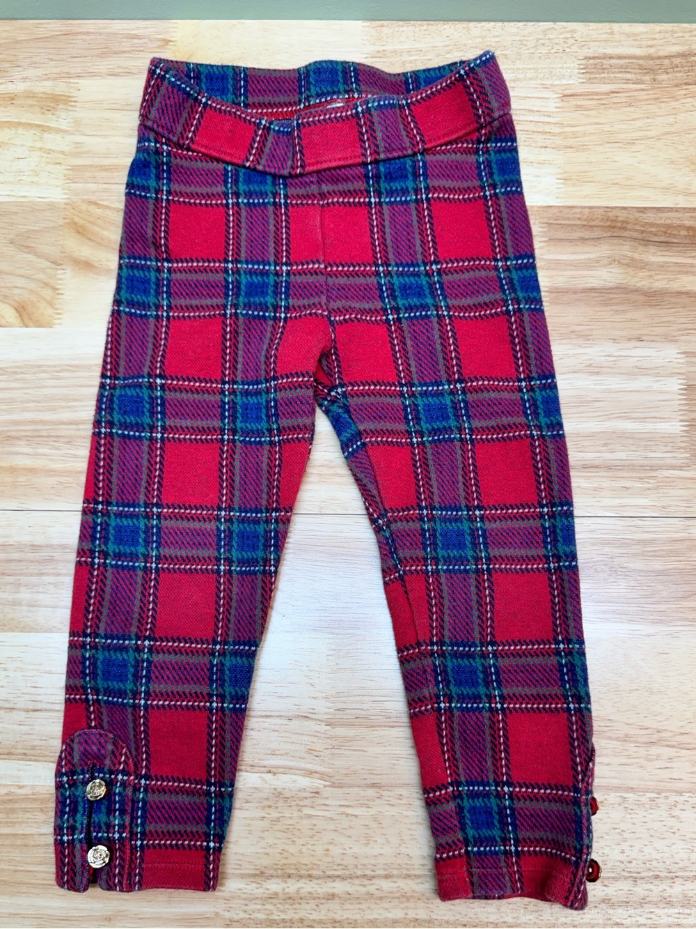 Janie and Jack toddler holiday plaid pants 2T with gold roses